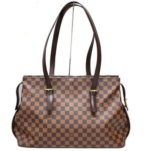 Louis Vuitton Chelsea Tote Bag Shoulder Canvas Damier Ebene Brown Leather